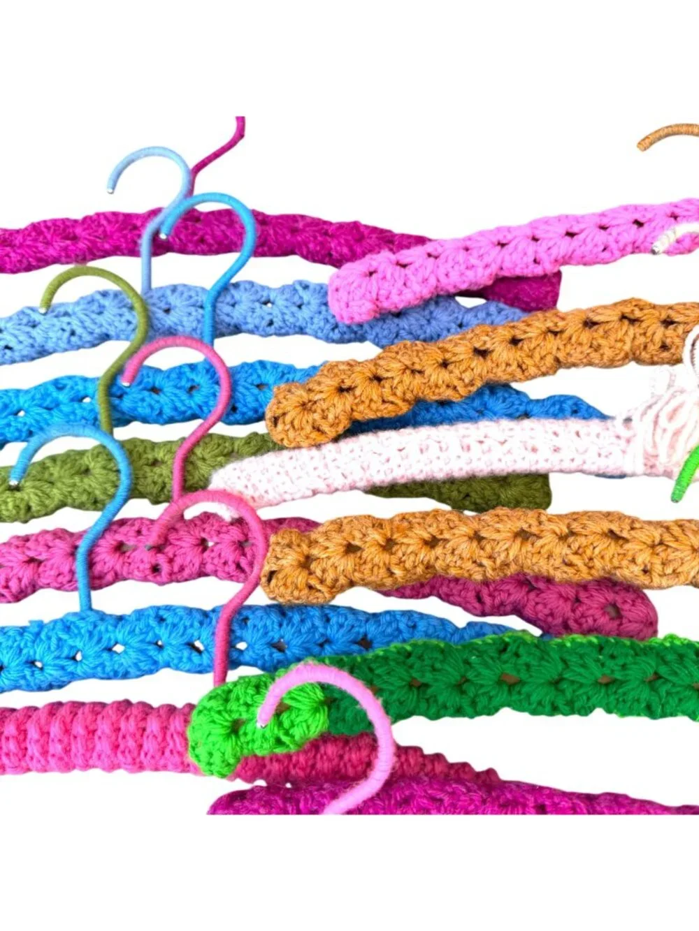 Crocheted Colorful Clothes Hangers 15 Padded Multi Color Mix Retro Handmade
